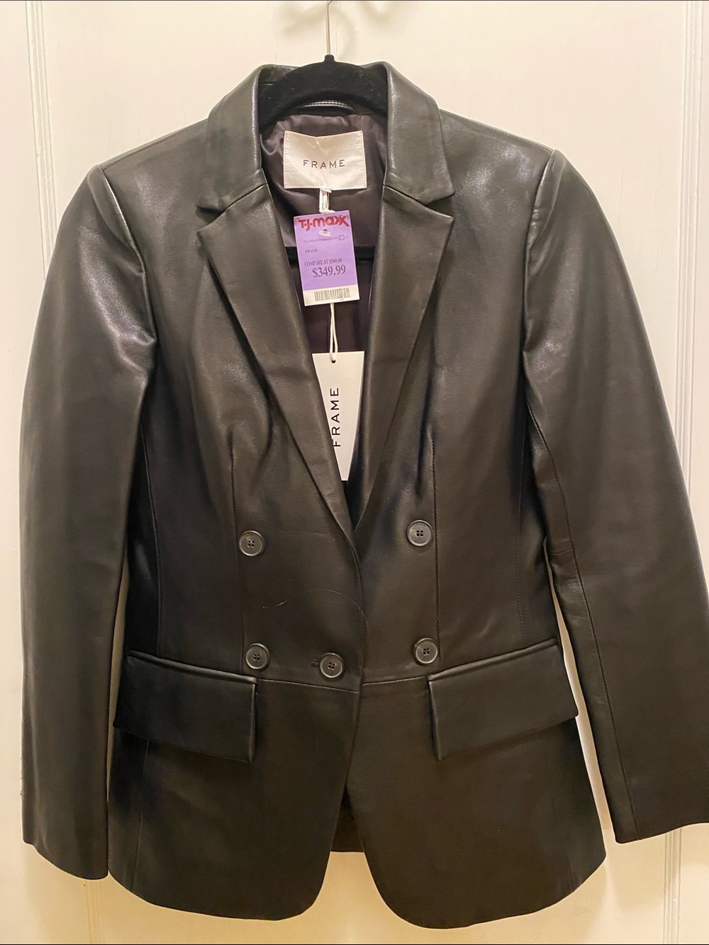 Frame Denim Black Lamb Leather Blazer Jacket